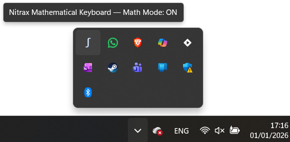 Nitrax tray icon location (system tray near the clock)