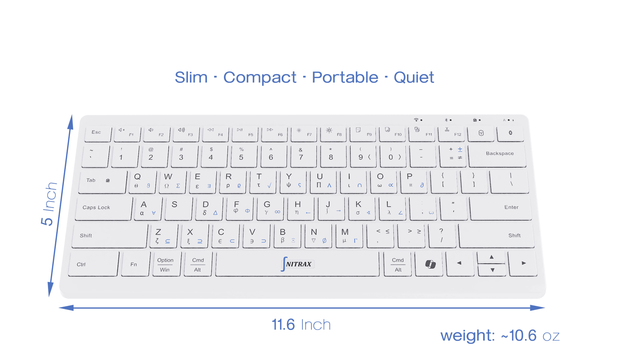 Compact size and dimensions of the Nitrax Mathematical Keyboard