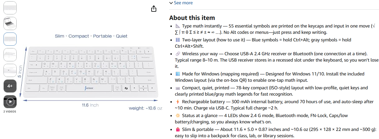 Amazon product details for the Nitrax Mathematical Keyboard