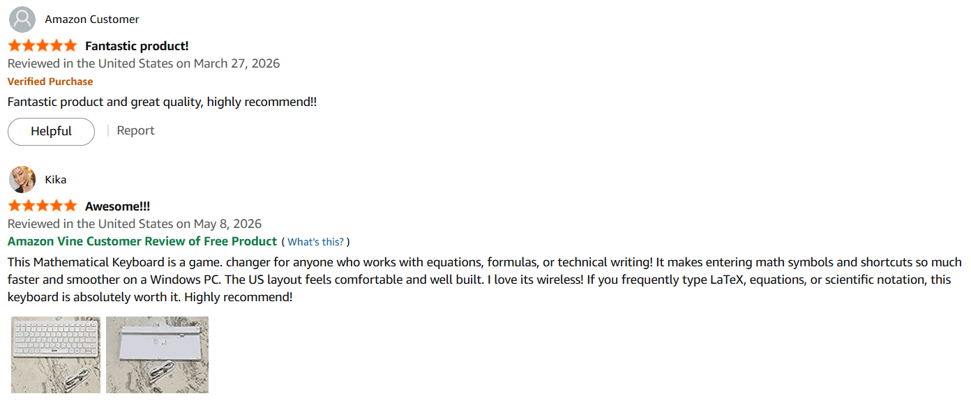 Positive customer feedback for the Nitrax Mathematical Keyboard