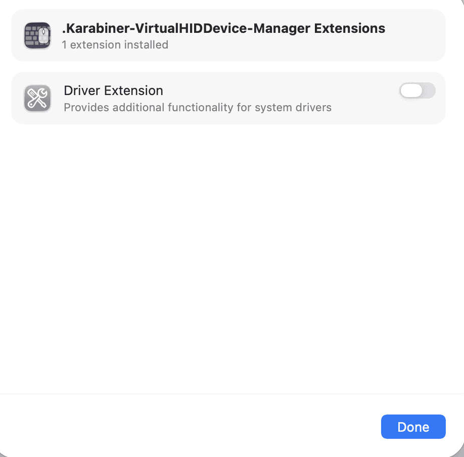 System Settings Driver Extension row for Karabiner-VirtualHIDDevice-Manager