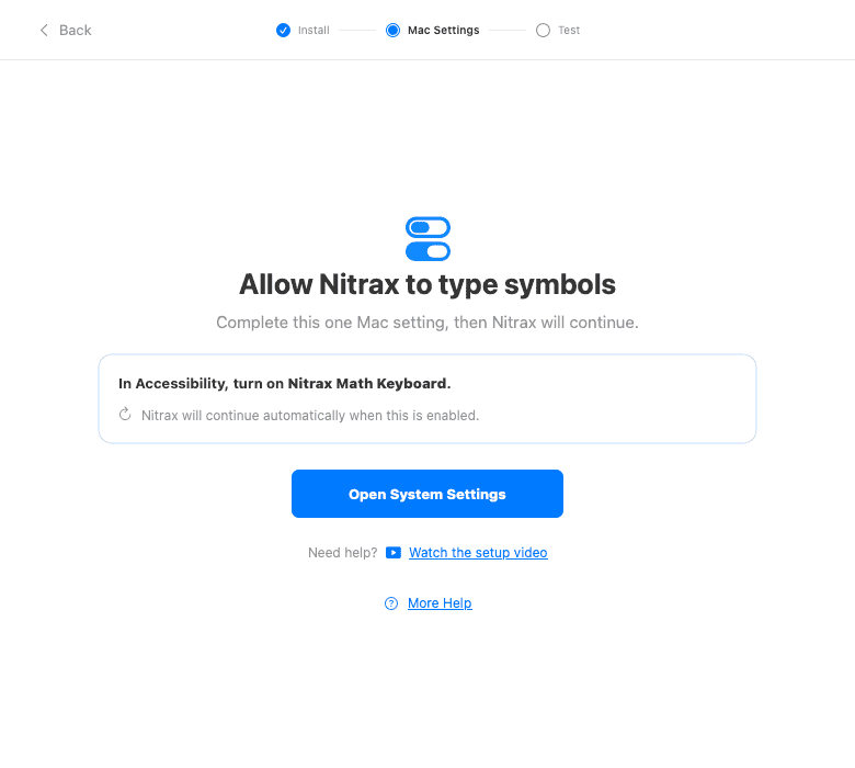 Nitrax setup for Nitrax Math Keyboard Accessibility